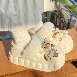 Dép Bông Mùa Đông Ngoài Trời Chống Trượt Ấm Áp Đế Dày PVC Dễ Thương Lót Lông Toàn Bộ Dép Lông Cừu Thoải Mái Cho Nữ