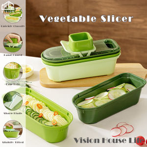 Vision Multifunctional Vegetable Cutter Shredder Chopper Grater Slicer with Basket Kitchen Patato Slicer Veggies Processor Garlic Chopper Dicer Grater Onion Carrot Cucumber Cutter Food Manual Chopper