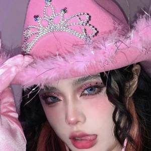 Topi Laken Koboy Wanita Topi Koboi Dewasa Dengan Samping Bulu Angsa Topi Cowboy