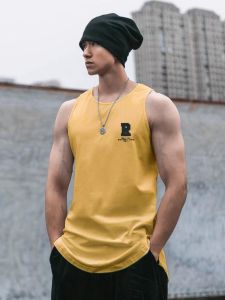 American Style Pure Cotton Sleeveless Vest Mens Summer Inner Wear Solid Color Fitness Running T-Shirt Loose Fit round Hem