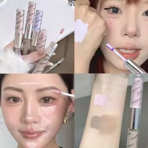 2-In-1 Liquid Brightening Facial Pink Blue Whitening Highlighter Double-Head Grey Brown Nose Shadow Face Sculpting Contouring 3D Makeup Natural