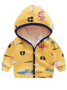 เสื้อแจ็คเก็ตมีฮู้ดบุขนแกะสำหรับเด็กชาย ฤดูใบไม้ร่วง/ฤดูหนาว ผ้าผสมคอตตอน ปกติ แขนยาว ปกติ เสื้อคลุมกันหนาวแบบสวมหัว