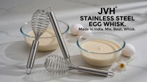 JVH Stainless Steel Egg Beater 7 Inch Spring Balloon Whisk with Steel Handle Hanging Loop Made in India for Eggs Milk Baking Mixing