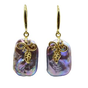 Leaf Shaped Square Flat High Quality Lustrous Natural Baroque Freshwater Pearls Womens Fashion Drop Earrings Party Wedding Holi