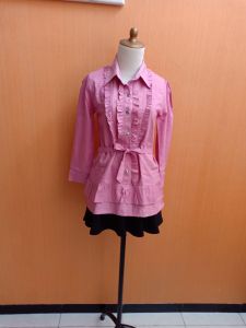 atasan kemeja wanita pink CHRISTOPHER cewek S M lengan panjang blouse berkerah