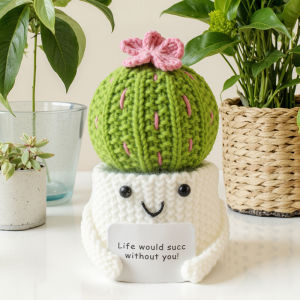 1PC Crochet Cactus Potting Grow Handmade Crochet Flower Doll With Card Crochet Plant Office Decor Meaningful Handmade Gift