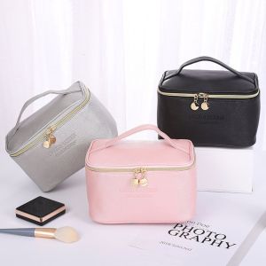 JUSTODO PU Leather Zipper Large Capacity Toiletry Bag Makeup Pouch Travel Organizer PU Cosmetic Bag