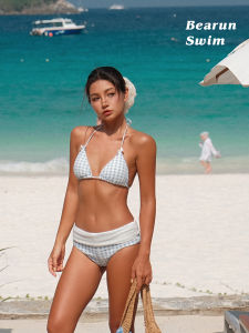 BEARUN | Plaid Halter Small Chest Gather Bikini 2025 New
