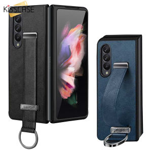 Kisscase Cho Samsung Z Fold6 Fold5 5G Fold4 Fold3 Trường Hợp vỏ da sang trọng Với dây đeo tay di động dây đeo tay Chân Đế Vòng Kim Loại Cho Samsung Galaxy Z Fold6 Fold5 5G Fold4 Fold3 Fold2 5G