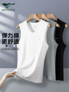 เสื้อกั๊กผ้าฝ้ายแท้ Septwolves สำหรับผู้ชาย ทรงสลิมฟิต คอกลม แขนสั้น ทรงหลวม สำหรับผู้ชายวัยกลางคนและผู้สูงอายุ