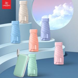 LORDWEY ร่มแคปซูลแบบพกพาขนาดเล็ก6พับสำหรับผู้หญิงกันแดดกันแสงยูวีกันน้ำกันแดดใช้ได้สองวัตถุประสงค์