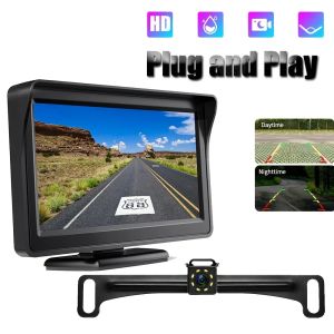 Night Vision 4.3inch Car Rear View System with Backup Camera & License Plate - Easy Hardwired Installation Fits Most Vehicles