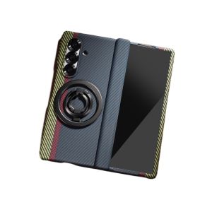 szhaiyu | Colorful Carbon Fiber Texture Phone Case For Samsung Galaxy Z Fold 8 7 6 5 4 Ultra With Front Tempered Glass Film Kickstand