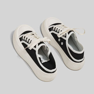 รองเท้าผ้าใบลำลองสำหรับผู้หญิง ทรงหัวมน พื้นยาง ดีไซน์หัวเข็มขัด ทรงหัวมน ทรงหัวมน สวมใส่สบาย รองเท้าผ้าใบสีขาว