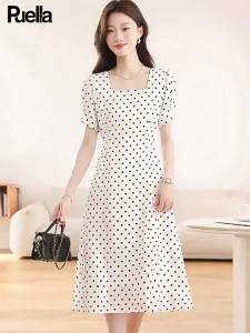 puella | Slimming Tea Dress White Polka Dot Female