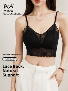 miiow | Catwoman Lace Backless Bralette Women Summer Thin Strap Vest Underwear With Chest Pad Tube Top Tank Top Nylon Spandex Blend