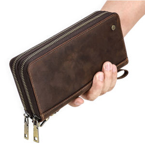 Ví nam da thật ly hợp dây kéo đựng thẻ của nam bọc ví ví dài cổ điển với dây đeo tay thiết kế