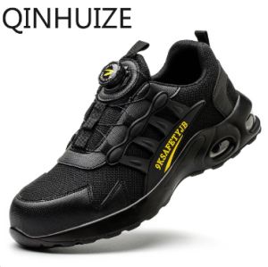 QINHUIZE new mens job security Boots Womens Light Work Shoes Breathable Toe Cap Steel Studs Buttons Lace up Safety Shoes Anti puncture
