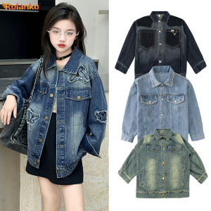 Rolanko Girls Denim Jackets Basic Oversized Jean Jacket for Girls Fall Outwear Button Down Trucker Jacket 5-14 Years