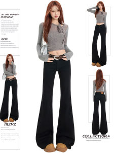 MZVZ | Quần Jeans Xòe Đen Phong Cách Vintage Retro Thoáng Mát Dành Cho Người Thấp