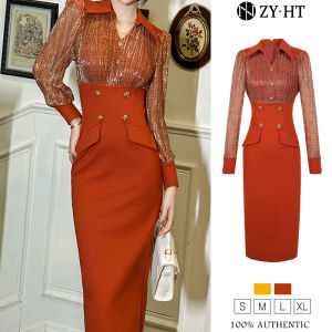 ZYHT EraVogue เดรสผู้หญิง เดรสสีเหลือง เดรสสีส้ม เดรสแขนยาว เดรสเดรสผ่าน เดรสเดรสไฮโซ เดรสวินเทจ เดรสออกงาน เดรสปาร์ตี้ เดรสฝรั่งเศส - 50727