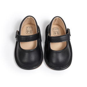 KIDSUN Fashion Black Leather Baby Shoes Girls Infant Non-Slip First Walker Crib Shoes Princess Wedding Dress Shoes Ballet Flats