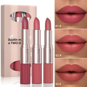 3pcs ลิปสติก Lipgloss ชุด Double HEAD Non-Stick CUP แต่งหน้ากันน้ําเซ็กซี่ผู้หญิง Lip Makeup ลิปสติกติดทนนานชุด