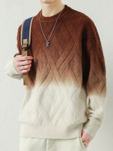 ROMON | Loose Fit Round Neck Pullover Knitted Sweater For Men Gradient Color Base Layer Shirt Casual Style Autumn Season Romon Brand