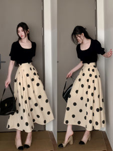 PEIZIXUAN | French Style Black Polka Dots Summer Dress