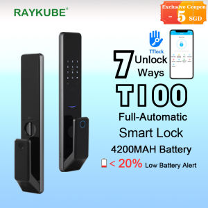 RAYKUBE NEW T100 TTLock Bluetooth Full-automatic Fingerprint Electronic Smart Door Lock Push Pull Digital Door Lock