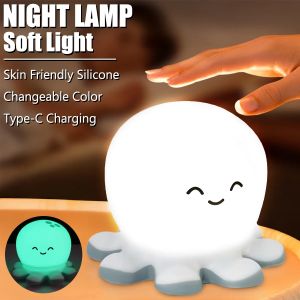 Novel Cute Animal Octopus Whale Lovely Silicone Lamp Holiday Lighting Christmas Gift for Kids Rechargeable Warm Soft Light