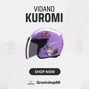 Helm Anak Junior Kop Cowo Cewe Karakter Kuromi Ungu - Putih