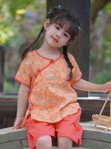 Girls Summer Thin Yellow Hanfu Set Child Traditional Chinese Clothing Two-Piece Suit Girls New Style Reformed  Silk Tang Costume