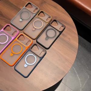 Translucent Magnetic Bracket for Magsafe Phone Case for IPhone 17 13 12 11 Pro Max 16 15 14 Plus Frosted Lens Frame Back Cover