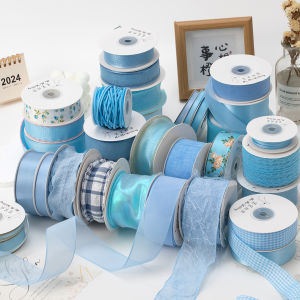 ริบบิ้นผ้าไหมสีน้ำเงินสดชุบชีวิต DIY ตกแต่งผม เครื่องประดับงานแต่งงาน บรรจุภัณฑ์เสื้อผ้า อุปกรณ์เสริม ริบบิ้นผ้าไหม