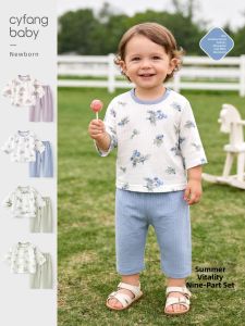 CAIYINGFANG | Baby Cotton Summer Set Long Sleeve and 3/4 Pants