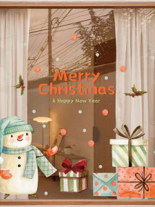 New Year Christmas Decorations Arrangement Window Shop Window Glass Door Stickers Cartoon Oversized Snowman Electrostatic Sticker