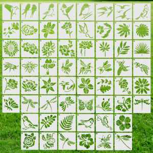 60 Pcs Plant Painting Template for Canvas Card Wood Drawing Stencils Botanical Birds and Insects Design DIY Painting Stencil Set