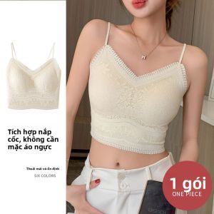 MiiOW | Áo ba lỗ ren kiểu Pháp không dây MiiOW dành cho nữ mùa xuân hè không cần đeo ngực một mảnh lưng đẹp có đệm ngực bên trong