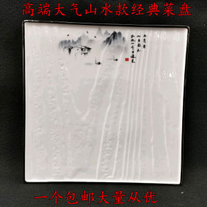 Ceramic Western Dining Flatware Square Baking Dish Sushi Plate Chinese Style Ink Wash Wind Hard Fine Porcelain Pure Color