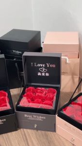 Double Layer Rose Flower Box 9 Flower with Lipstick Necklace Ring Jewelry Gift Packaging Valentines Day Birthday