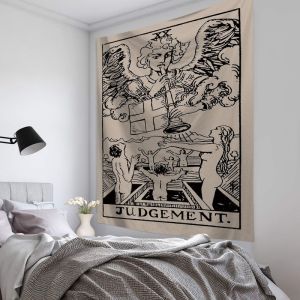 VIKAMA Vintage Tarot Card Tấm Thảm Đen Trắng Mặt Trời Những Người Yêu Ngôi Sao Quỷ Chiêm Tinh Học Nghệ Thuật Treo Tường Cho Phòng Ngủ Huyền Bí Chủ Đề Phù Thủy