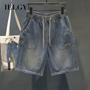 IELGY American Style Retro Nostalgic Denim Shorts Mens Loose Straight Summer Half Pants