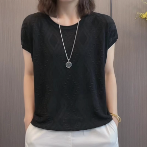 Summer 2026 Ice Silk Womens Loose round Neck Short Sleeve Knitted Top Fashionable Overhead Korean Style Regular Fit Single Piece