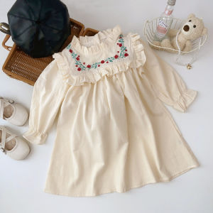 Bear Leader 2-7 Years Old Lace Collar Long Sleeve Girl Princess Dress Spring and Autumn Flower Embroidery Girls Dresses