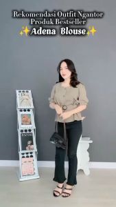 IOS SHOP ADENA BLOUSE CRINCLE FREE BELT KASUAL WANITA KOREAN STYLE
