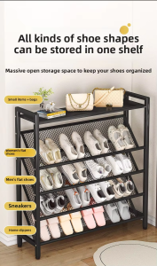 4/5 Layer Metal Mesh Shoe Rack Narrow Shoe Storage Rack Tilting Shoe Organizer with Top Shelf Heavy Duty Shoe Storage Organizer for Entryways Hallways Closets Household