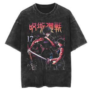Bandai | Jujutsu Kaisen Maki Zenin T Shirt Vintage Acid Wash Graphic Men Streetwear Anime Retro Cotton Top Tee