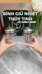 Bình giữ nhiệt Thủy Tinh Hai Lớp Kèm Lõi Lọc Dài Nắp Inox Đựng Thức Uống - 400ml [ BGN007 ]