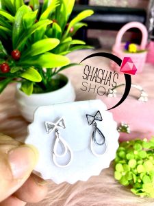 bông tai inox B0024 nơ xinh xắn lấp lánh